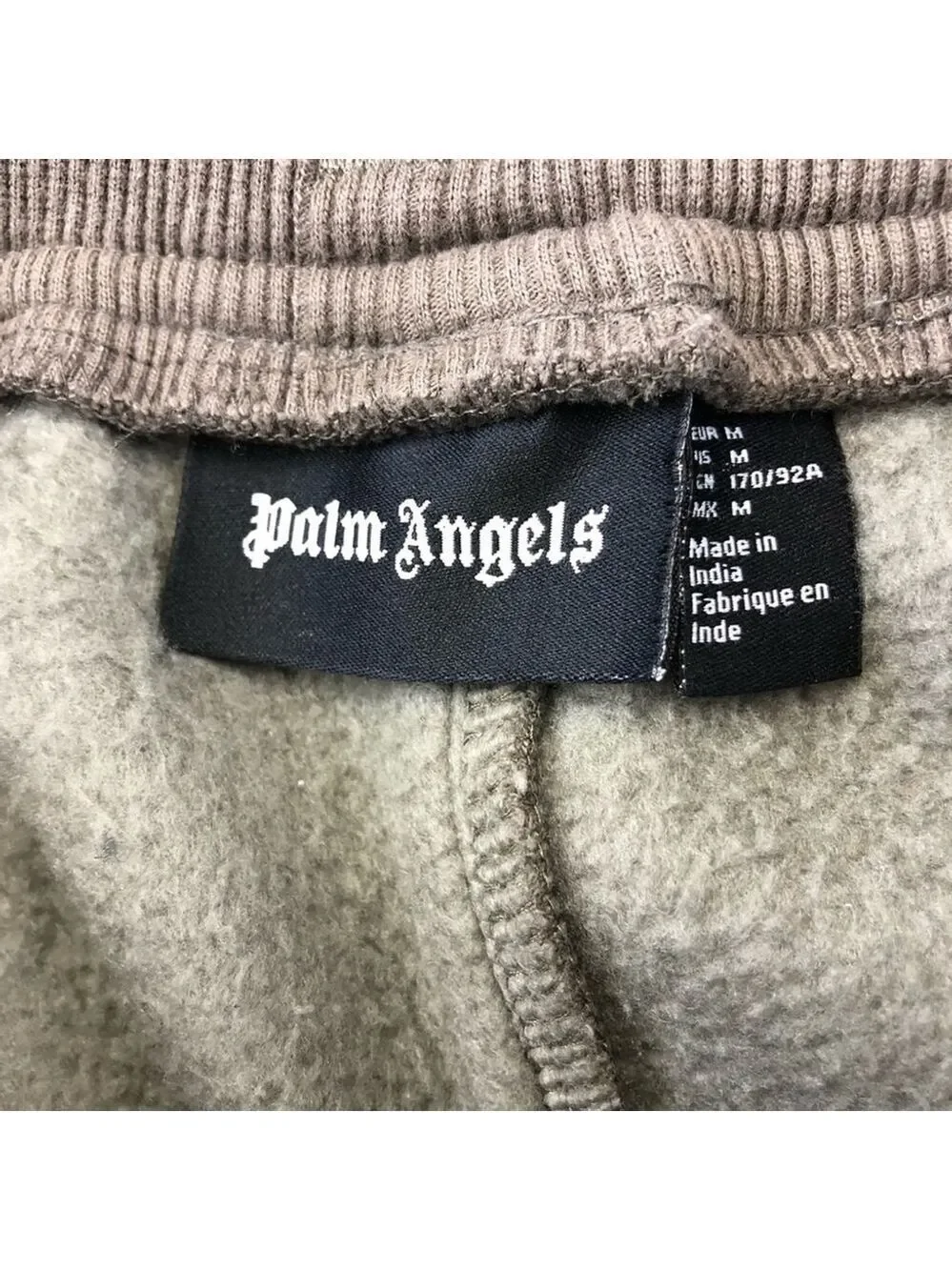 Palm Angels taupe neutral genderless fleece pull on pant Medium embroidered leg